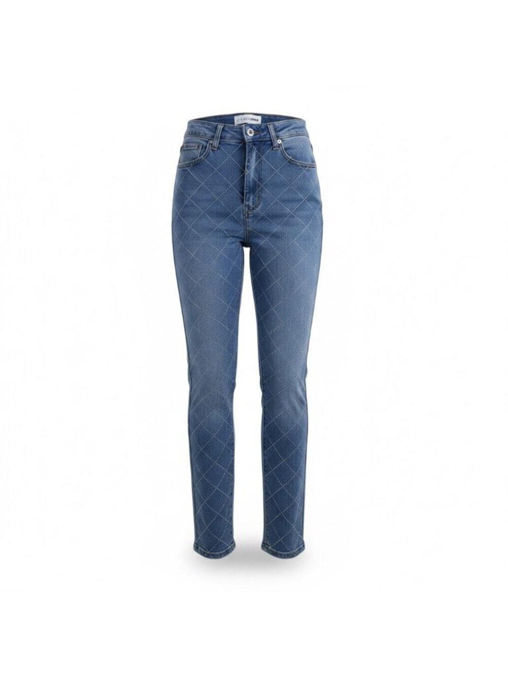 Fashion Nova Womens Blue Straight-Leg Quilted Pattern High-Rise Jeans Sz 3